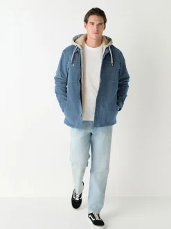 Blauw - Hooded Corduroy Borg Lined Shacket