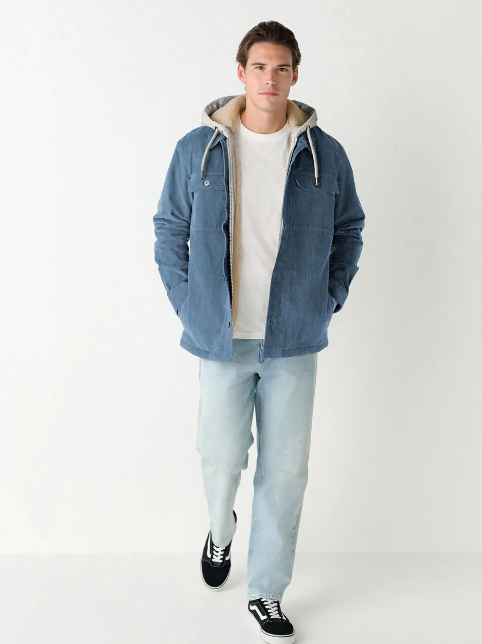 Blauw - Hooded Corduroy Borg Lined Shacket