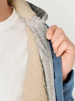 Blauw - Hooded Corduroy Borg Lined Shacket