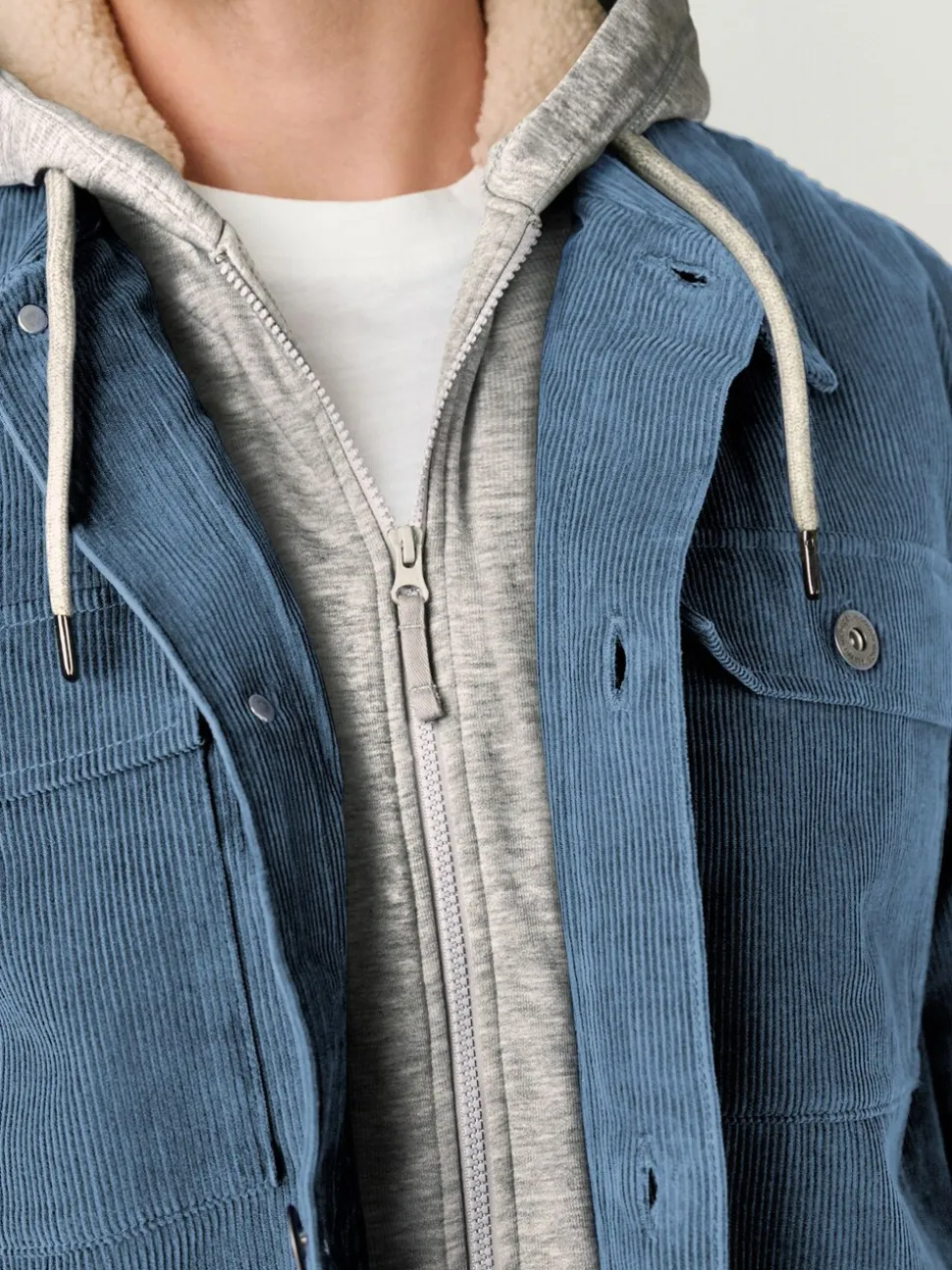 Blauw - Hooded Corduroy Borg Lined Shacket