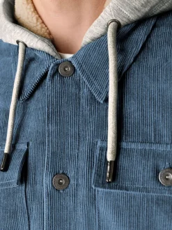 Blauw - Hooded Corduroy Borg Lined Shacket