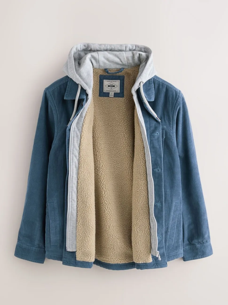 Blauw - Hooded Corduroy Borg Lined Shacket