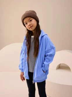 Blauw - Hoodie met doorlopende rits (3-16 jr)