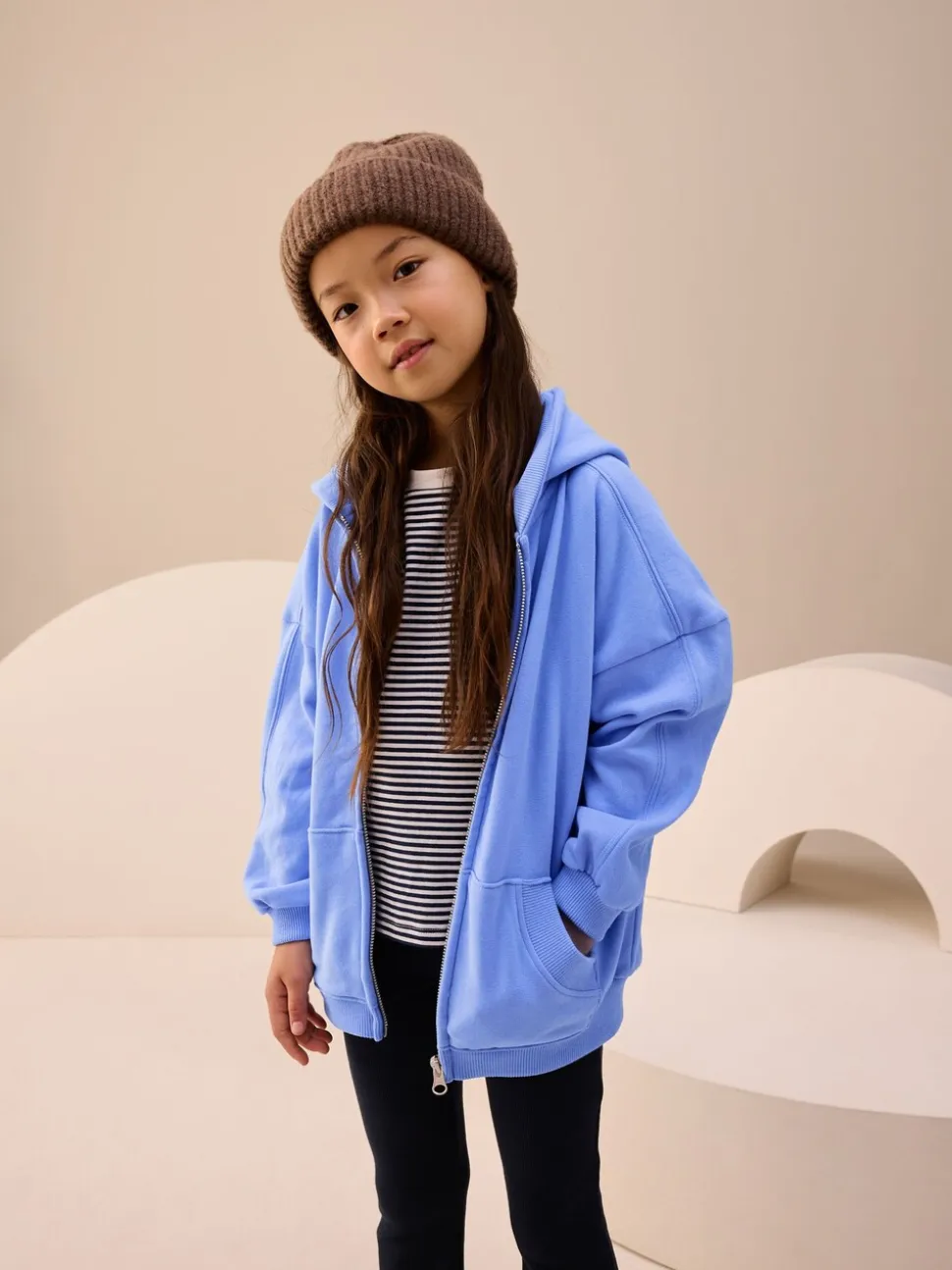 Blauw - Hoodie met doorlopende rits (3-16 jr)