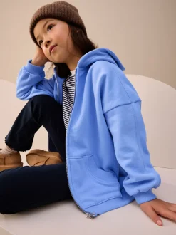Blauw - Hoodie met doorlopende rits (3-16 jr)