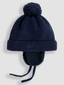 Blauw - JoJo Maman Bébé Cosy Pom Pom Rib Hat