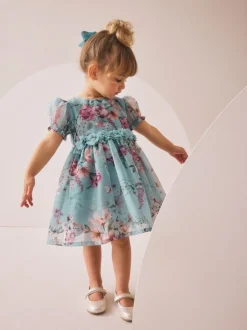 Blauw - Jurk met bloemencorsage (3mnd -8jr)