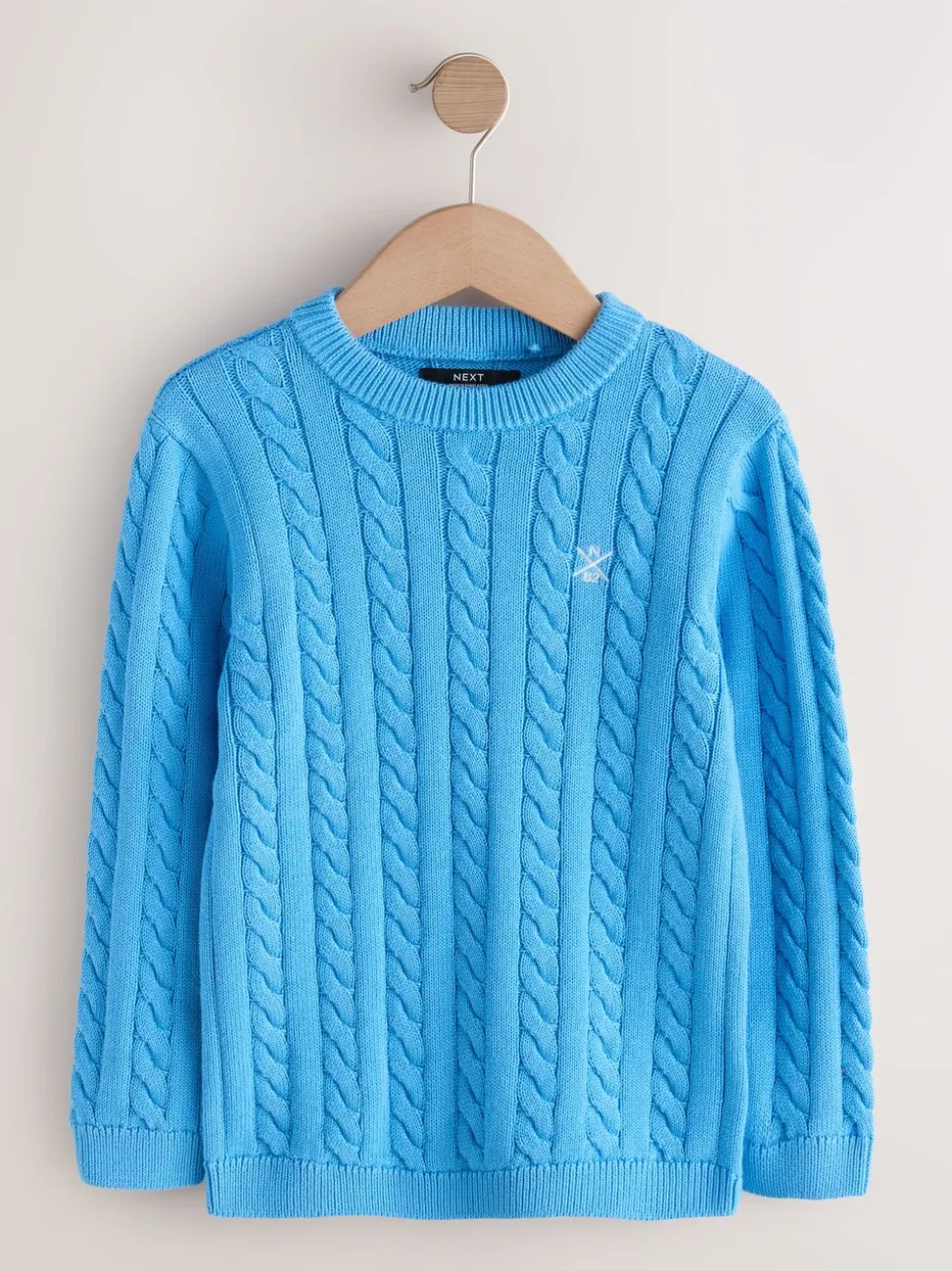 Blauw - Kabeltrui met ronde hals (3-16jr)