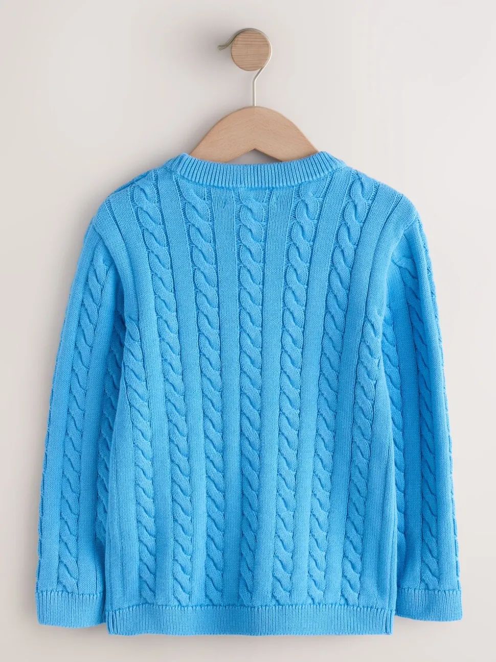 Blauw - Kabeltrui met ronde hals (3-16jr)
