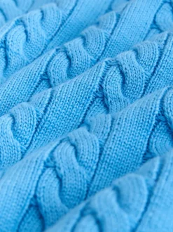 Blauw - Kabeltrui met ronde hals (3-16jr)