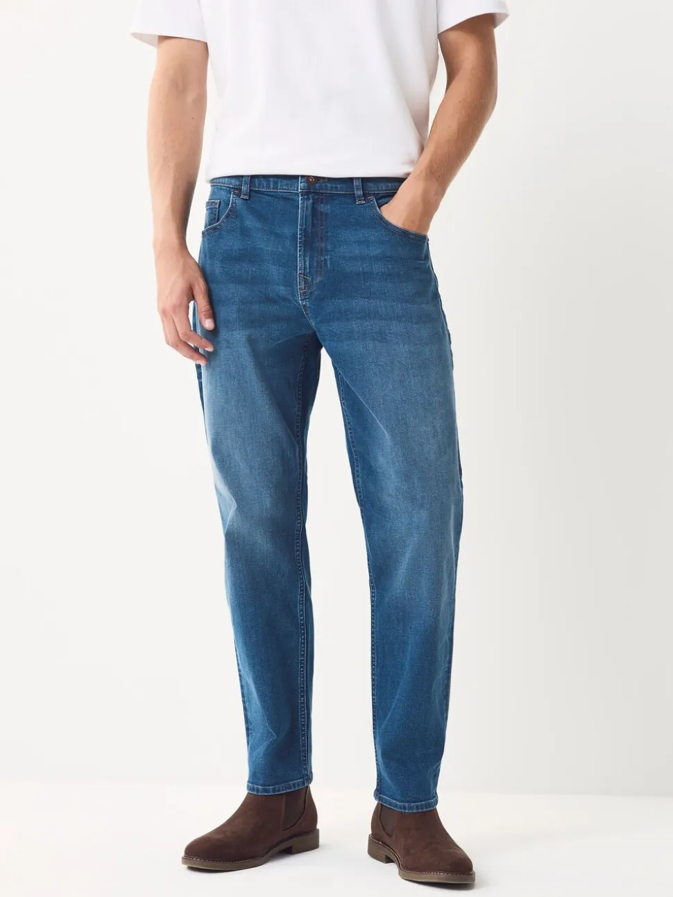 Blauw - Klassieke stretchjeans met standaard taps toelopende pasvorm