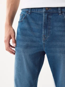 Blauw - Klassieke stretchjeans met standaard taps toelopende pasvorm