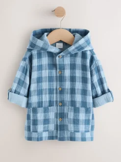 Blauw - Long Sleeve Check Hooded Shirt (3mths-7yrs)