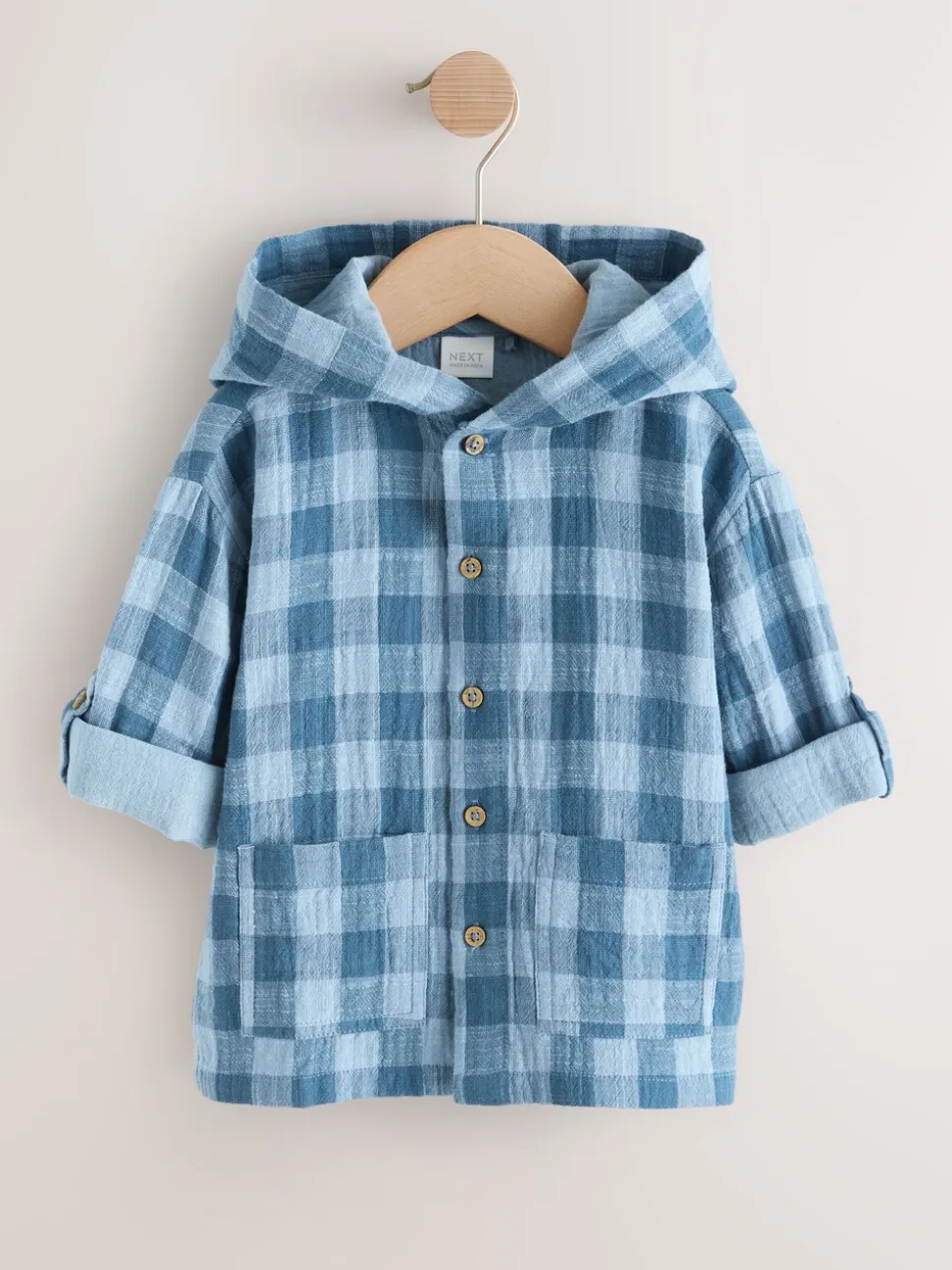 Blauw - Long Sleeve Check Hooded Shirt (3mths-7yrs)