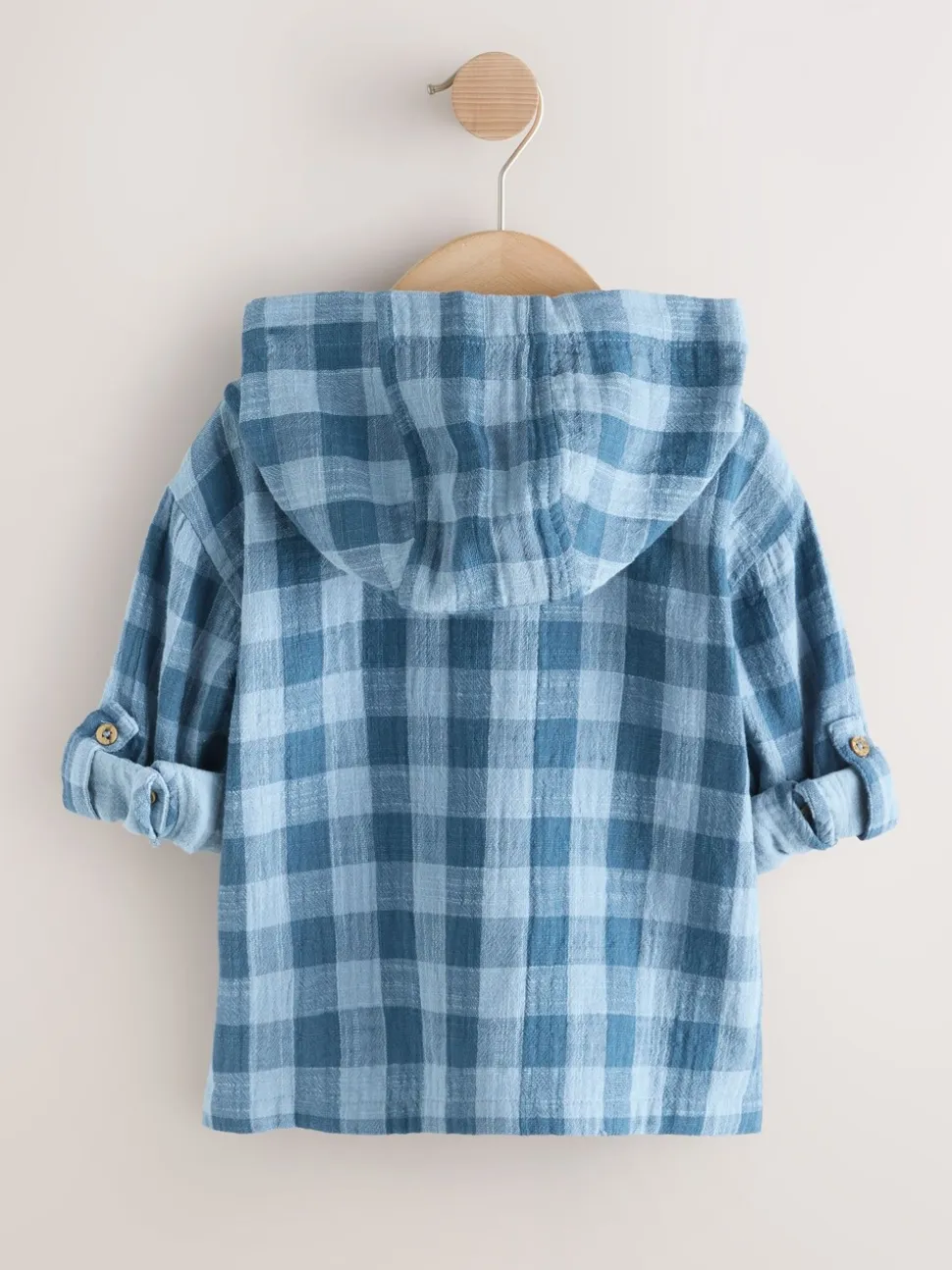 Blauw - Long Sleeve Check Hooded Shirt (3mths-7yrs)