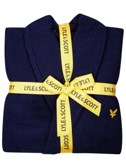 Blauw - Lyle & Scott 100% katoenen premium badjas met wafeldessin