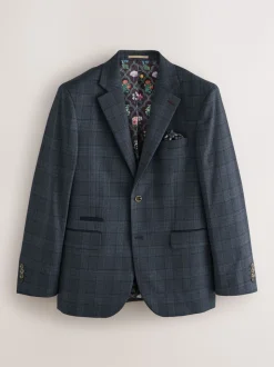 Blauw - Maatgesneden kostuum met ruit: colbert