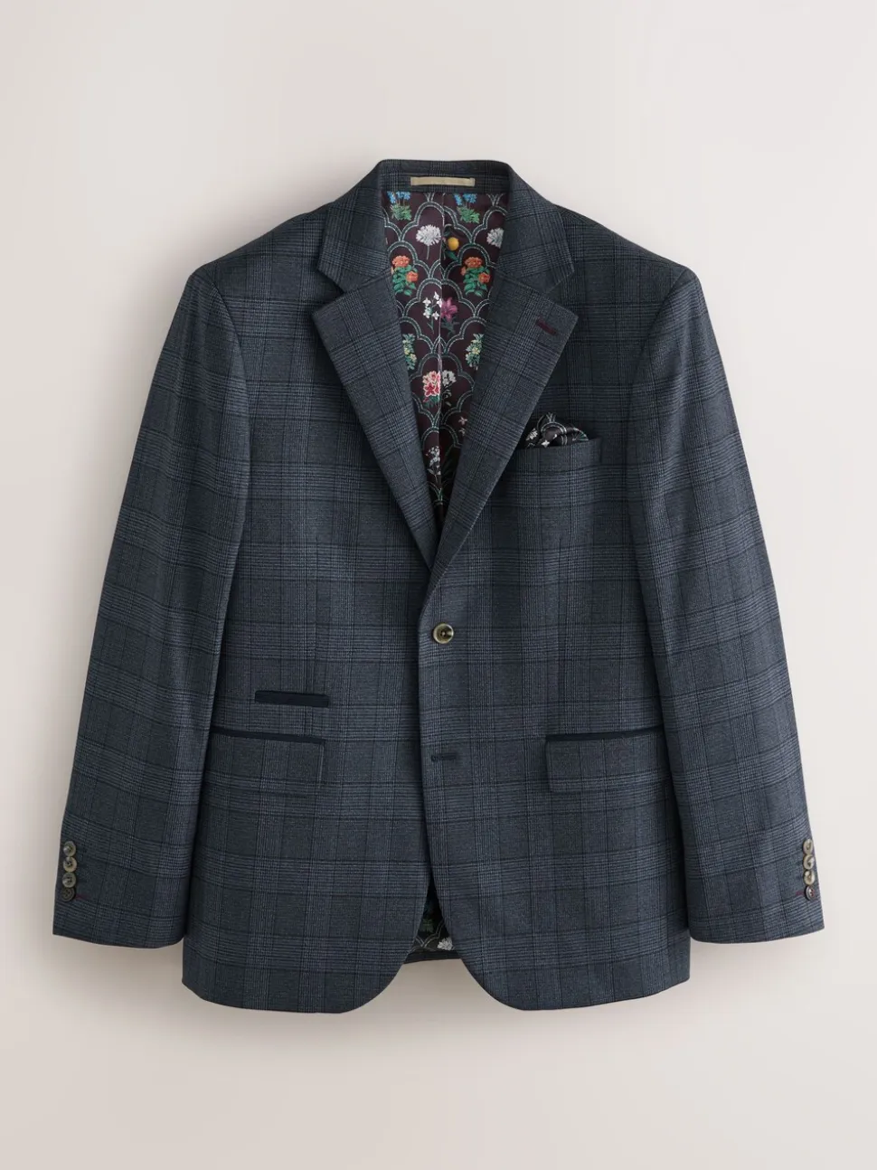 Blauw - Maatgesneden kostuum met ruit: colbert