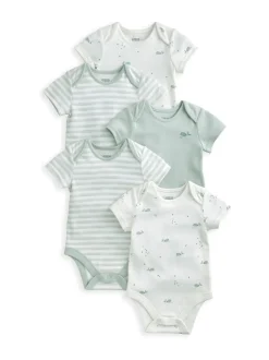 Blauw - Mamas & Papas blauwe 100% katoenen rompertjes met korte mouwen en walvisprint, 5 verpakking