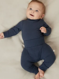 Blauw - MORI Ribbed Roll Neck Supersoft Bodysuit