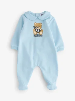Blauw - Moschino Baby Logo Sleepsuit, Hat & Bib Giftset With Giftbox