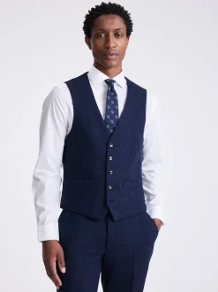 Blauw - MOSS slim-fit Donegal tweed gilet