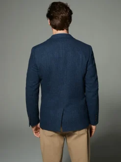 Blauw - Normale Pasvorm - Blazer met visgraatmotief en hoog wolgehalte