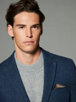 Blauw - Normale Pasvorm - Blazer met visgraatmotief en hoog wolgehalte
