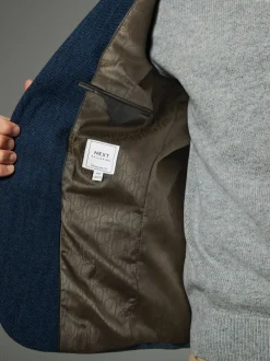 Blauw - Normale Pasvorm - Blazer met visgraatmotief en hoog wolgehalte