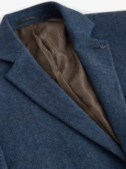 Blauw - Normale Pasvorm - Blazer met visgraatmotief en hoog wolgehalte