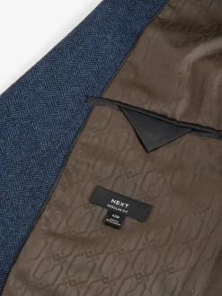 Blauw - Normale Pasvorm - Blazer met visgraatmotief en hoog wolgehalte
