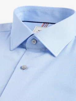 Blauw - Normale Pasvorm - Onderhoudsvriendelijk, getextureerd, slim fit overhemd met enkele manchet