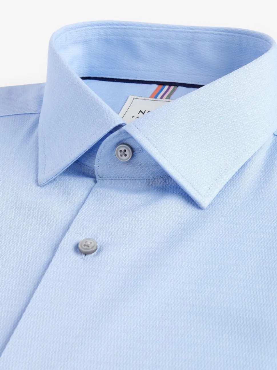 Blauw - Normale Pasvorm - Onderhoudsvriendelijk, getextureerd, slim fit overhemd met enkele manchet