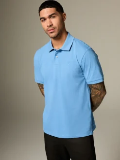 Blauw - Normale Pasvorm - Piqué poloshirt met korte mouwen