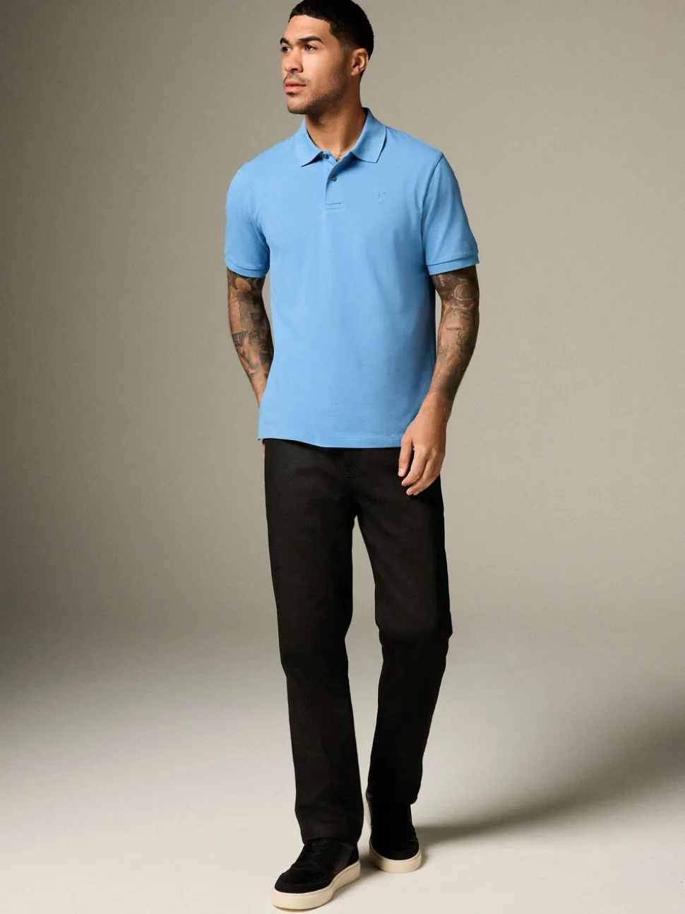Blauw - Normale Pasvorm - Piqué poloshirt met korte mouwen