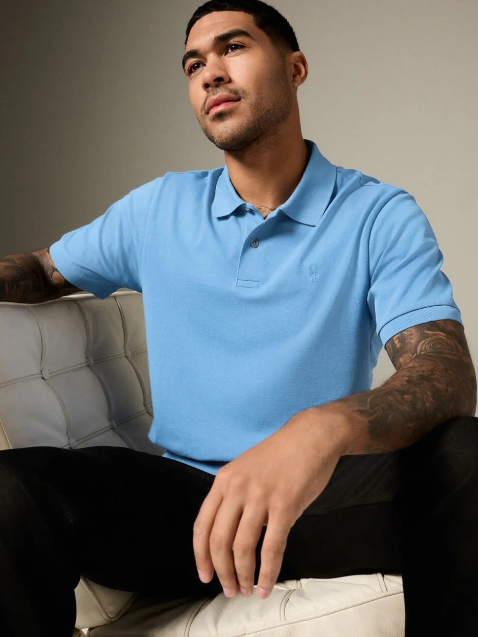 Blauw - Normale Pasvorm - Piqué poloshirt met korte mouwen