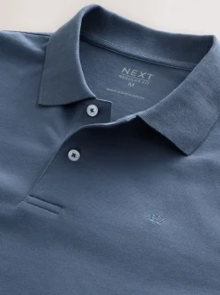 Blauw - Normale Pasvorm - Piqué polo met lange mouwen
