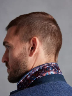 Blauw - Normale Pasvorm - Signature Nova Fides Blazer van wolblend met visgraatmotief