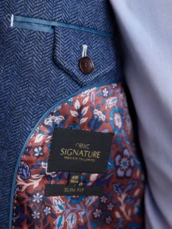 Blauw - Normale Pasvorm - Signature Nova Fides Blazer van wolblend met visgraatmotief