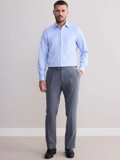 Blauw - Normale Pasvorm - Signature 100% katoenen overhemd met textuur