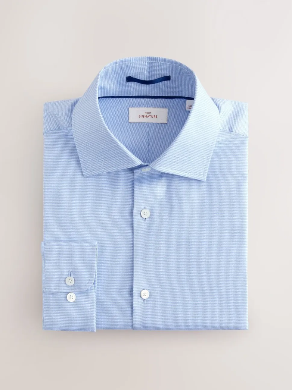 Blauw - Normale Pasvorm - Signature 100% katoenen overhemd met textuur