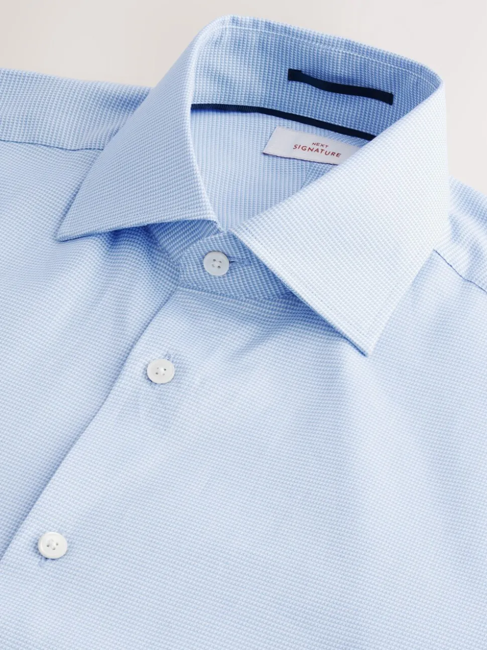 Blauw - Normale Pasvorm - Signature 100% katoenen overhemd met textuur