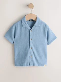 Blauw - Overhemd van linnenmix met korte mouwen en reverskraag (3mnd-7jr)