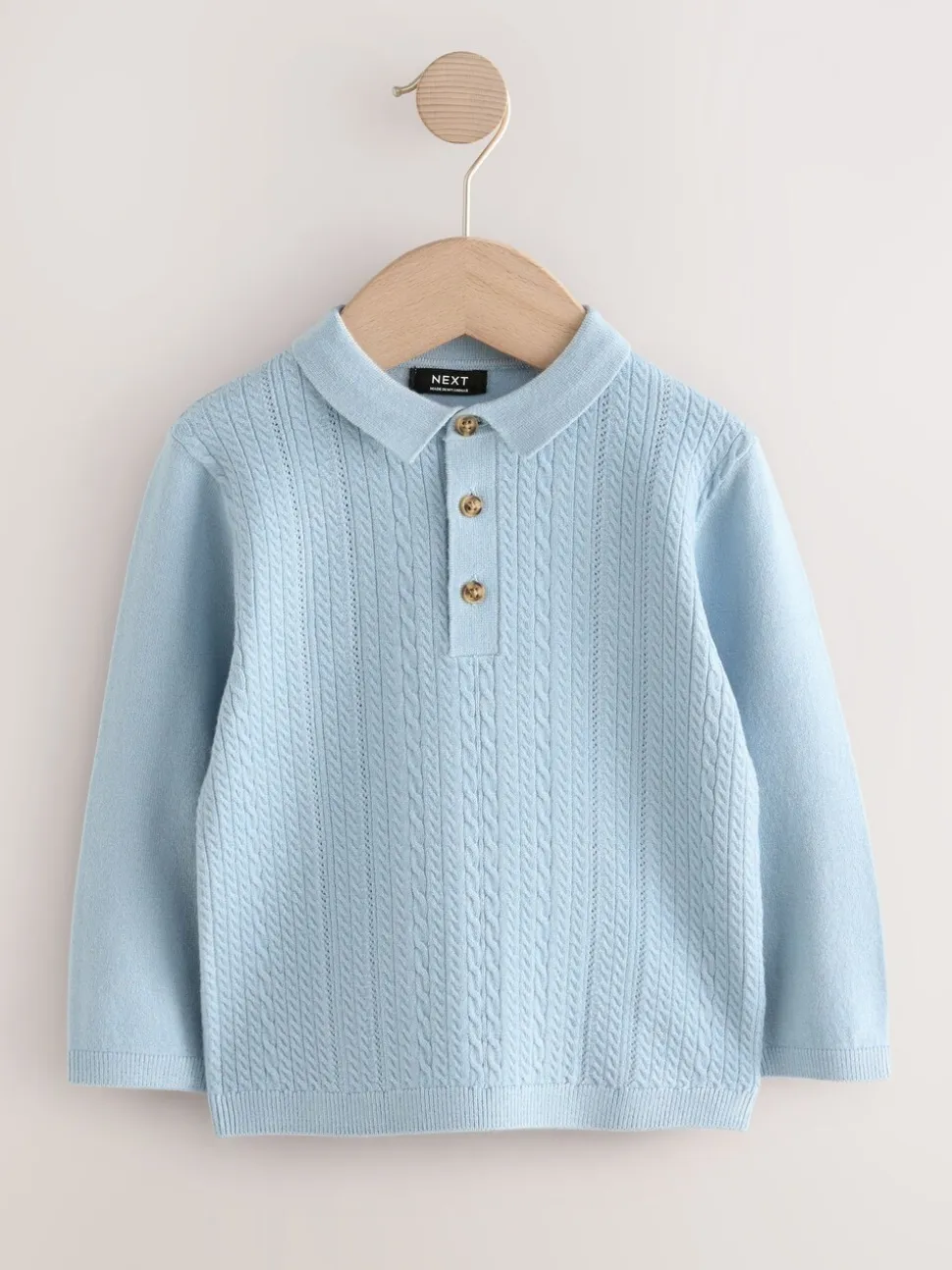 Blauw - Poloshirt met kabelbreisel (3mnd -7jr)