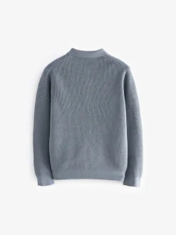 Blauw - Poloshirt met textuur en lange mouwen (3-16jr)
