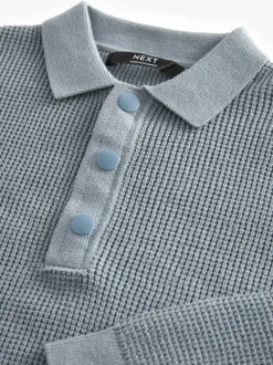 Blauw - Poloshirt met textuur en lange mouwen (3-16jr)