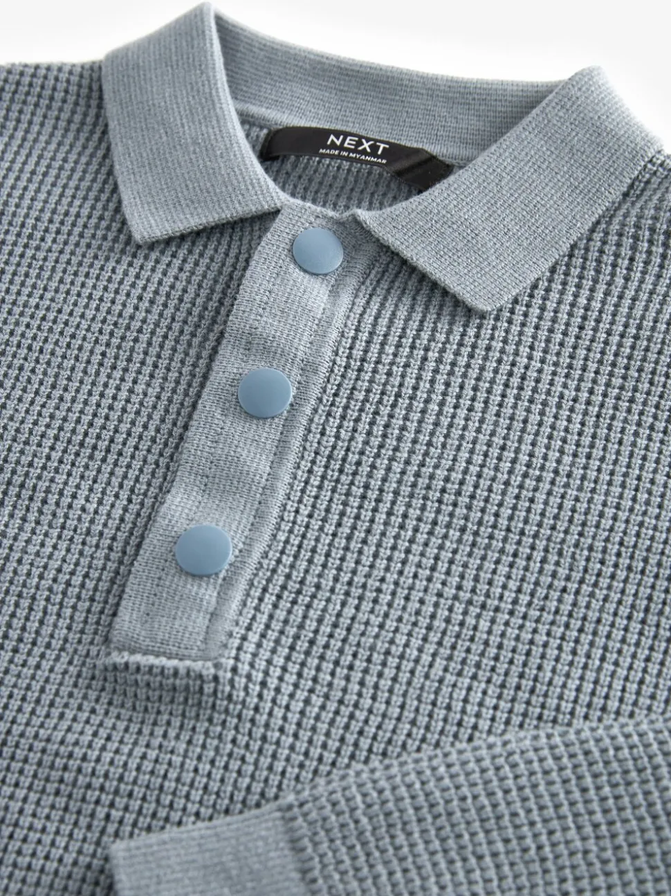 Blauw - Poloshirt met textuur en lange mouwen (3-16jr)
