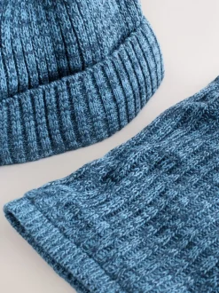 Blauw - Pom Beanie Hat & Snood Set 2 Piece (1-16yrs)