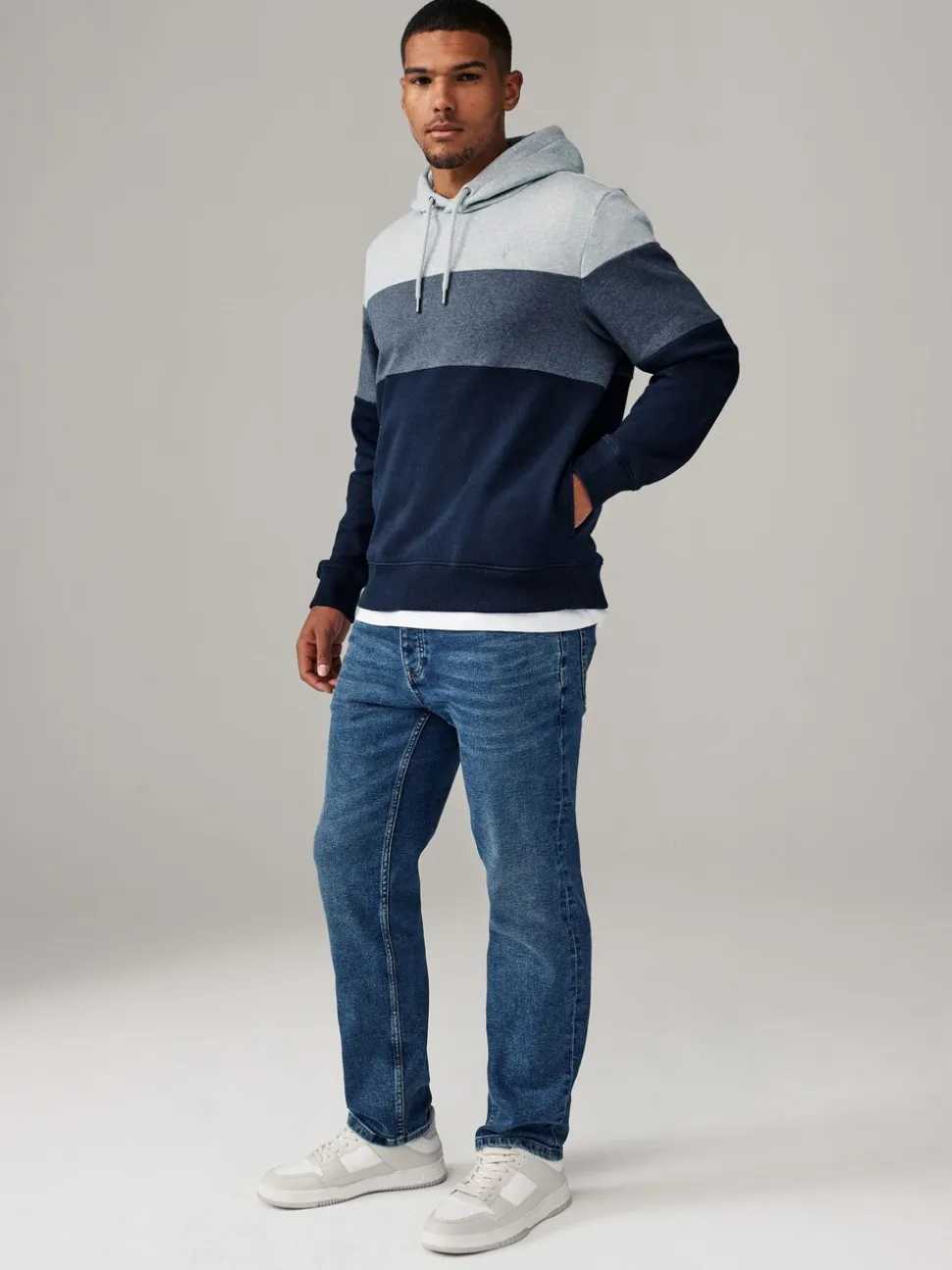 Blauw - Pullover-hoody - Sweatshirt met colourblocking