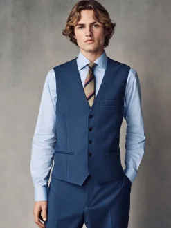 Blauw - Regular Fit Wool Blend Motionflex Waistcoat